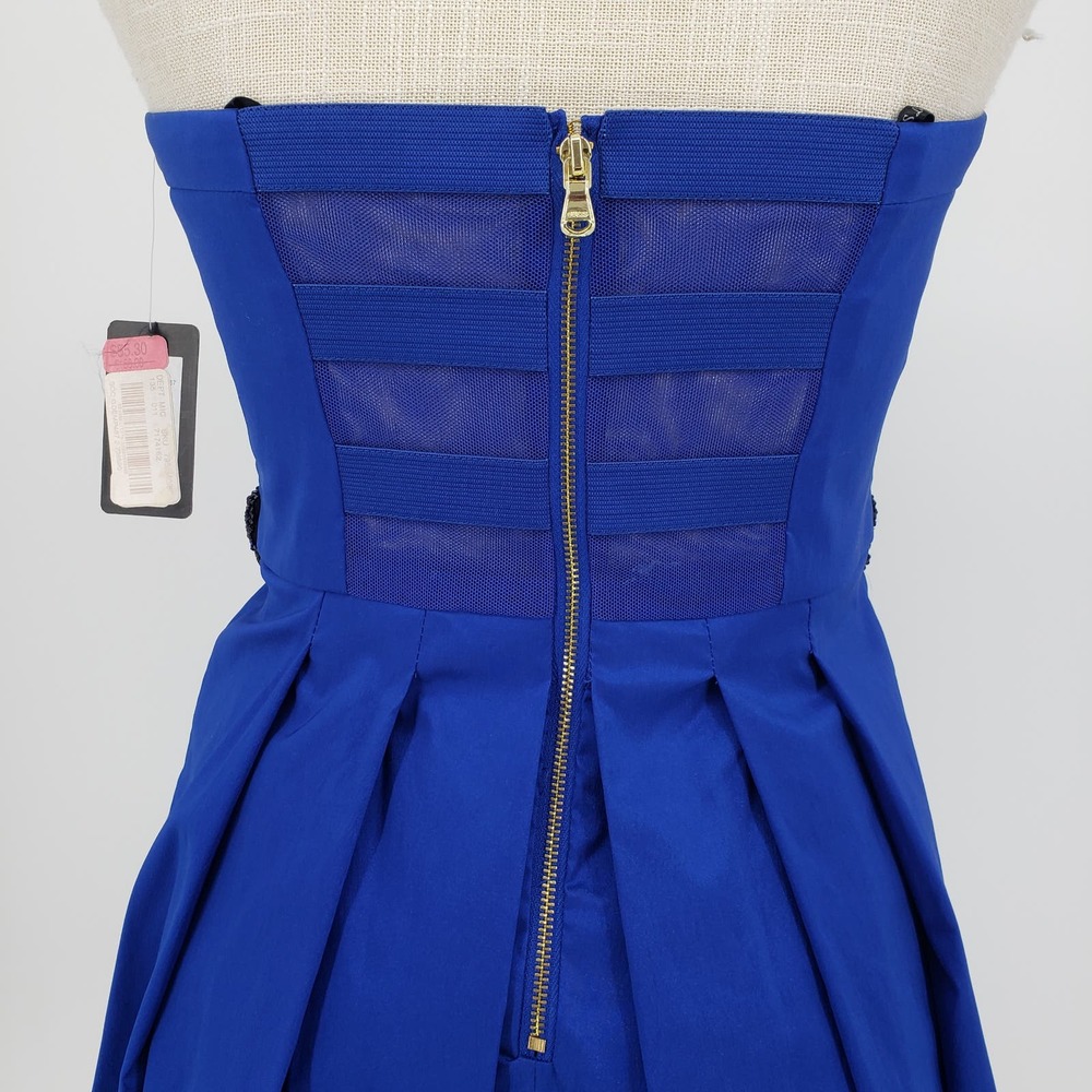 Guess Strapless Fit & Flare Dress 2 Embellished Beaded Lace Trim Sweetheart Blue - Picture 8 of 10